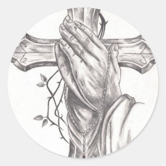 Praying Hands & Cross Classic Round Sticker