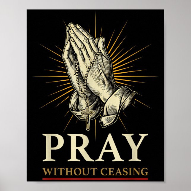 Praying Hands Jesus Cross Rosary Faith Devotion Pr Poster (Front)