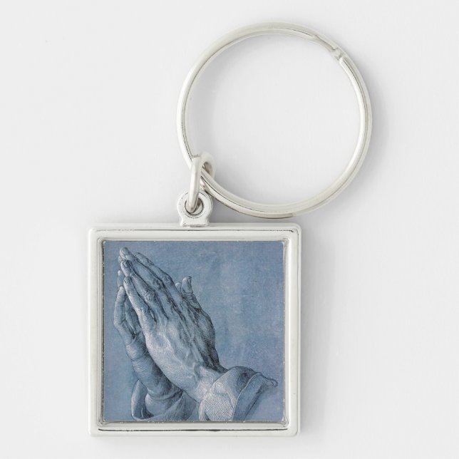 Praying Hands Premium Square Key Chain. Ring (Front)