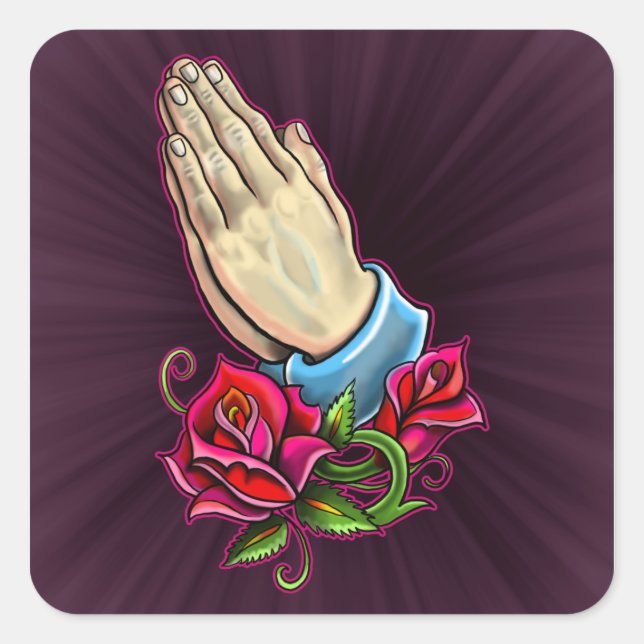 Praying Hands Roses Design Square Sticker (Front)