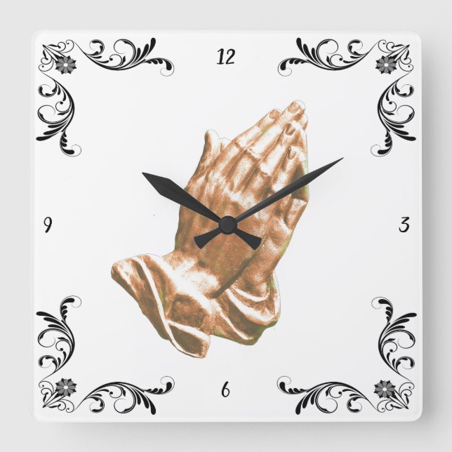 PRAYING HANDS SQUARE WALL CLOCK (Front)