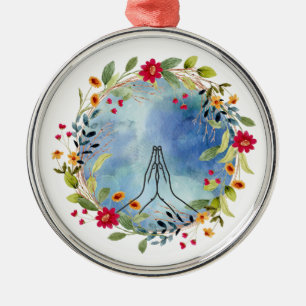 Praying hands watercolor metal tree decoration