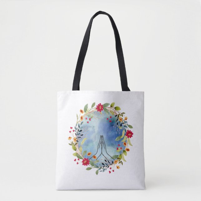 Praying Hands Watercolor Shopping Tote (Front)