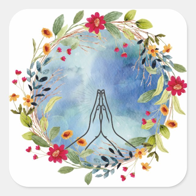 Praying hands watercolor  square sticker (Front)