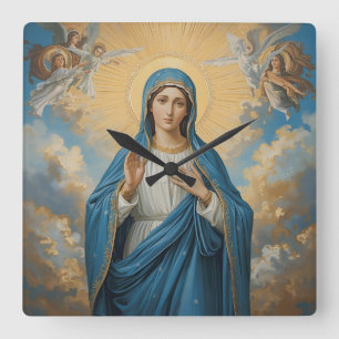 Praying Heavenly Virgin Mary Square Wall Clock