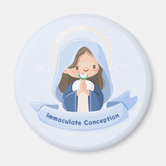 Praying Kawaii Virgin Mary with Flower-Light Blue Magnet