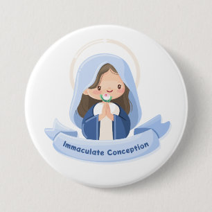 Praying Kawaii Virgin Mary with Flower – White 7.5 Cm Round Badge