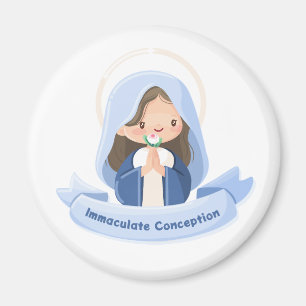 Praying Kawaii Virgin Mary with Flower – White Magnet