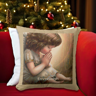 Praying Little Girl Angel Radiant Light Halo Cushion