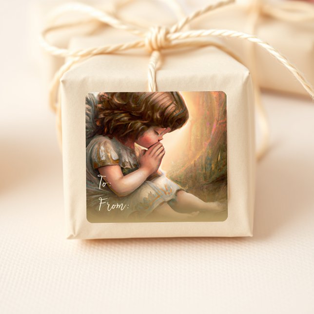 Praying Little Girl Angel Radiant Light Halo Square Sticker (Creator Uploaded)