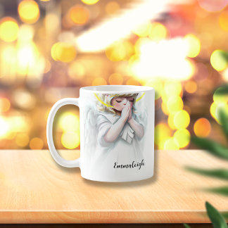 Praying Little Girl Angel with Wings Halo Coffee Mug