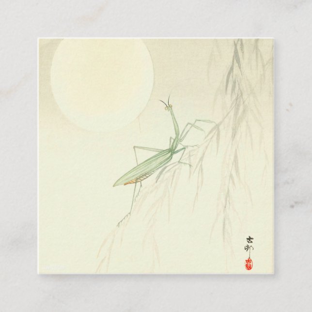 Praying Mantis And Full Moon By Ohara Koson Square Business Card (Front)