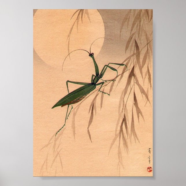 Praying Mantis and the Moon Japanese Art c. 1800s Poster (Front)