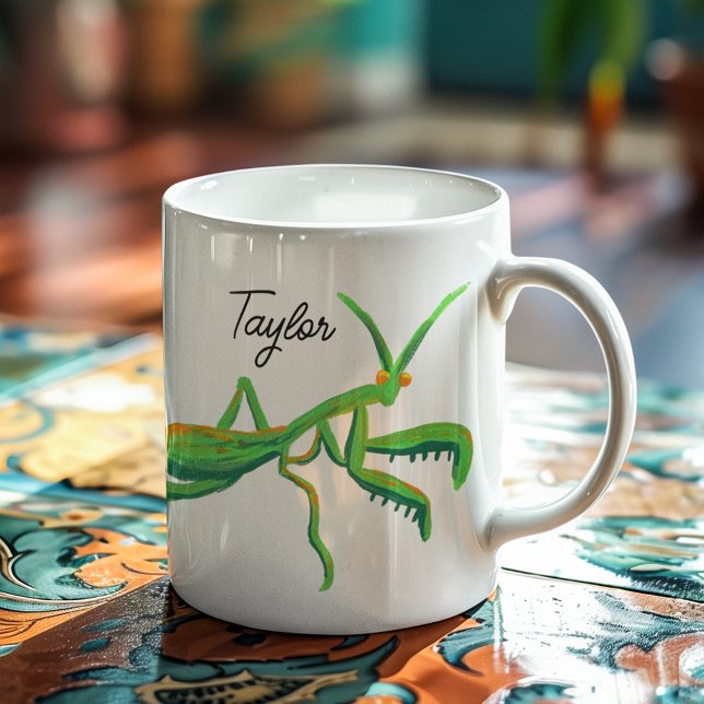 Praying Mantis in Bright Green Personalised Coffee Mug (Creator Uploaded)
