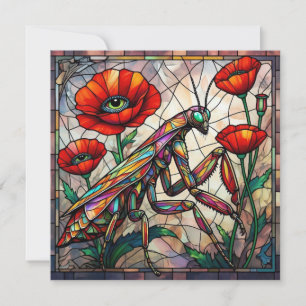Praying Mantis Poppy Flower Stained Glass Insect Card