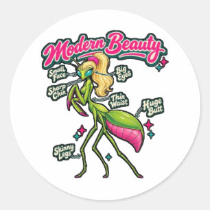Praying Mantis Retro Beauty Standards Feminist Art Classic Round Sticker