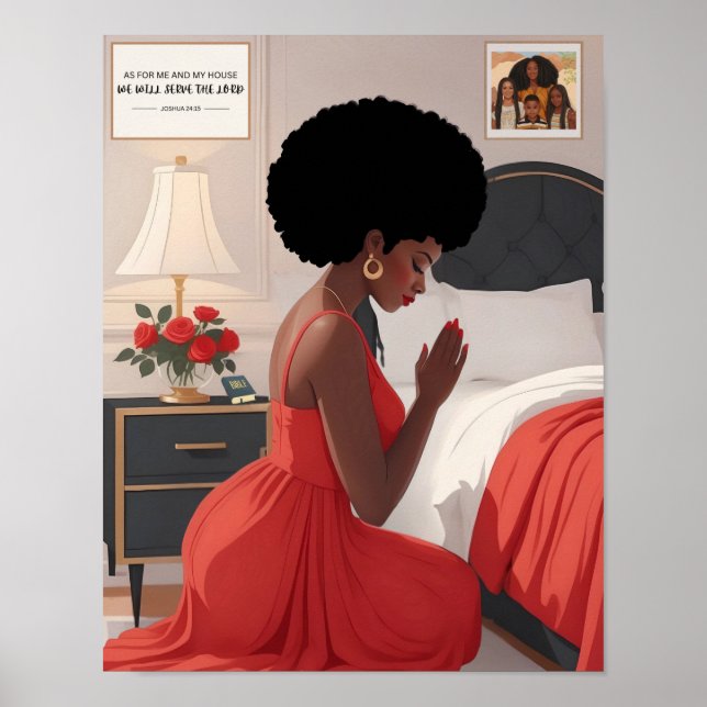 Praying Mother 11" X 14" Rich Red-Orange Print (Front)