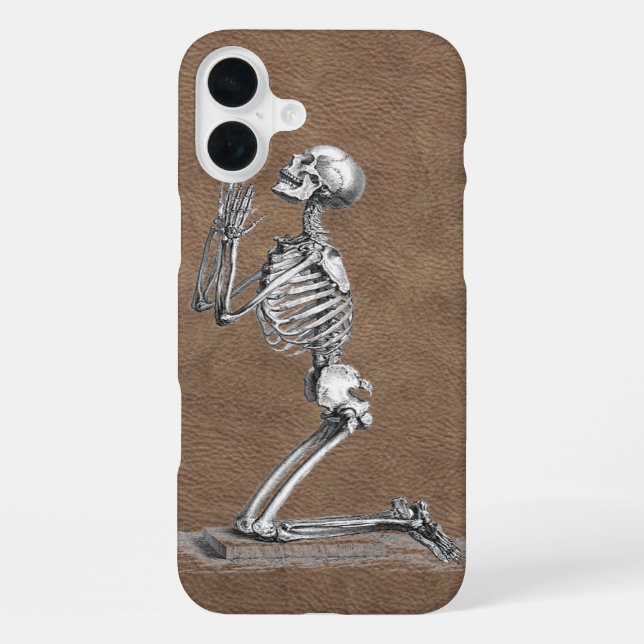 Praying Skeleton Faux-Leather iPhone Case (Back)