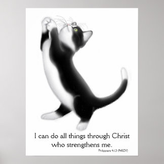 Praying Tuxedo Kitten Philippians 4:13 Poster