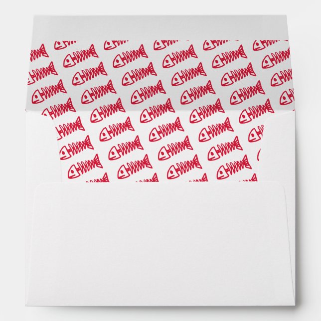 Pre-addressed Cat Red Fish Bone Pattern Custom Envelope (Back (Bottom))