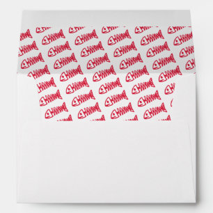 Pre-addressed Cat Red Fish Bone Pattern Custom Envelope