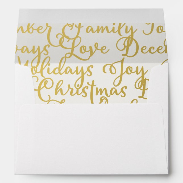 Pre-addressed Christmas Gold Calligraphy Lined Envelope (Back (Bottom))