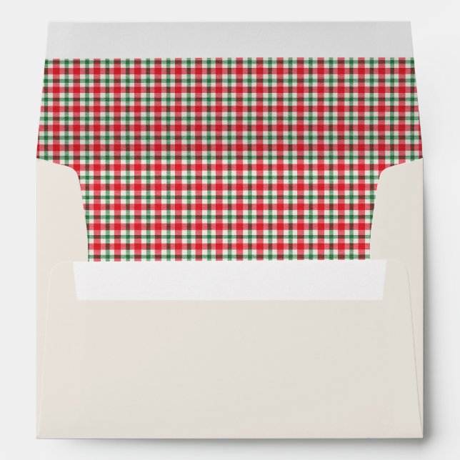Pre-addressed Rustic Christmas Red Plaid Lined Envelope (Back (Bottom))