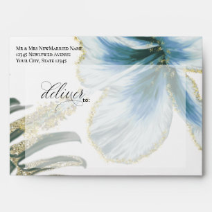 Pre-Addressed Tropical Dusty Blue Flower Envelope