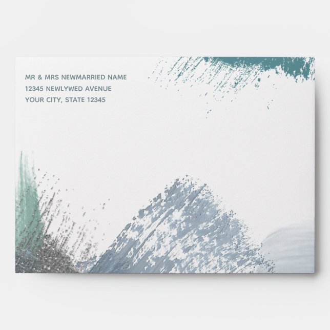 Pre-Addressed Watercolor Brushstrokes Dusty Blue Envelope (Front)