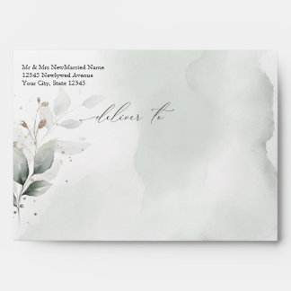 Pre-Addressed Watercolor Muted Green Envelope