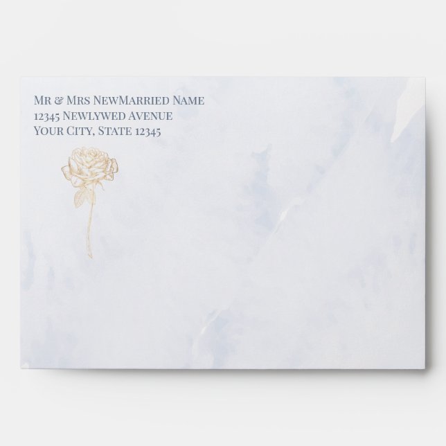 Pre-Addressed Watercolor Wash Dusty Blue Envelope (Front)