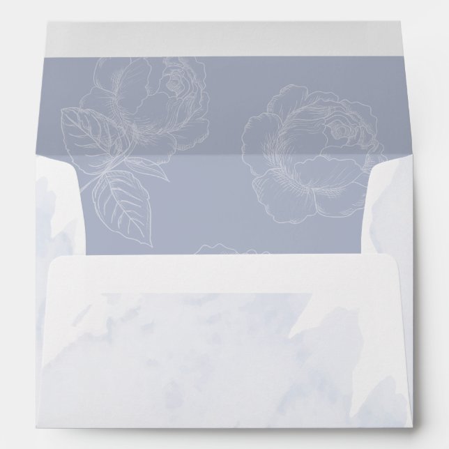 Pre-Addressed Watercolor Wash Dusty Blue Envelope (Back (Bottom))