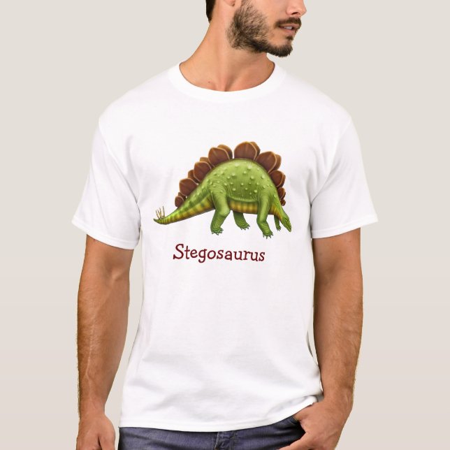 Pre-Historic Stegosaurus Dinosaur Adult T-Shirt (Front)