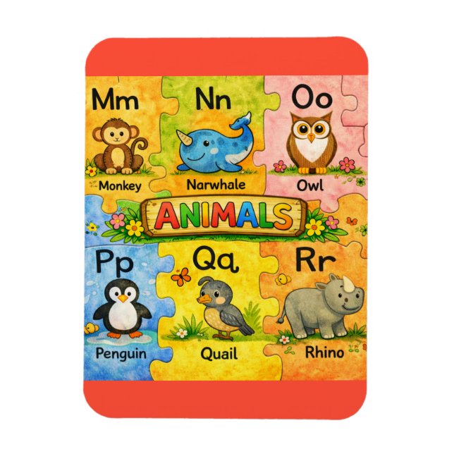 Pre-K Animal Alphabet Fridge Magnet M-R (Vertical)