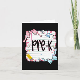 Pre-k Back To School Coquette Bow Notebook Preppy Card