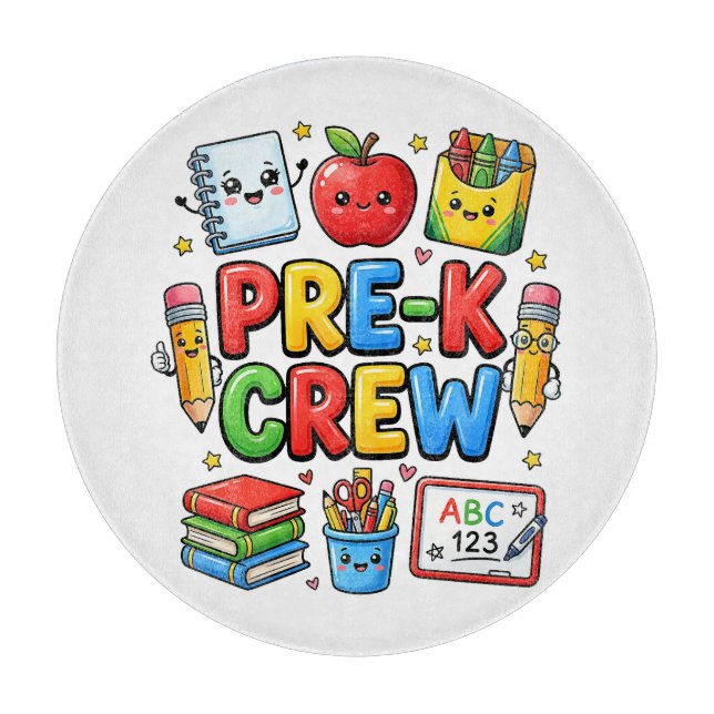 Pre K Crew Cute Preschool First Day School Student Cutting Board (Front)