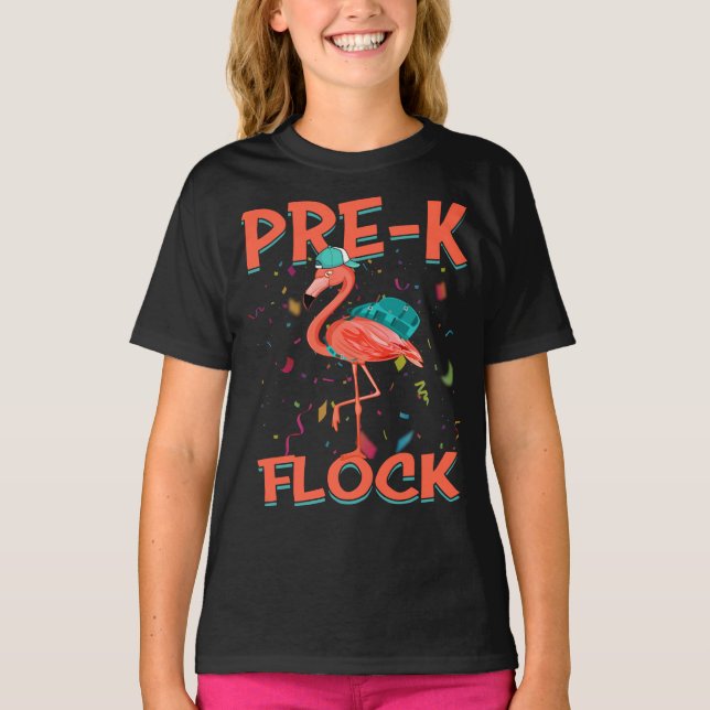 Pre-K Flock Flamingo Back To School T-Shirt (Front)