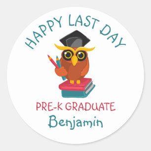 Pre-K Graduate 2022 Owl Graduate Happy Last Day Classic Round Sticker