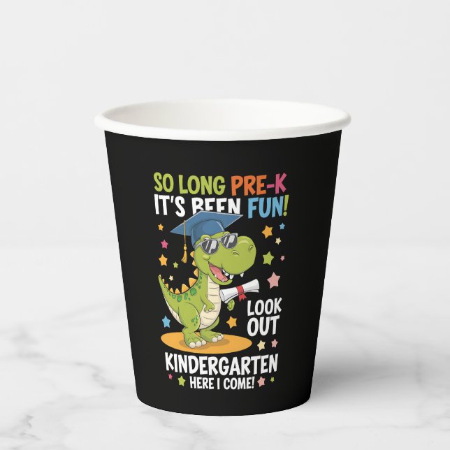 Pre K Graduate Kindergarten Dinosaur T Rex Paper Cups (Front)