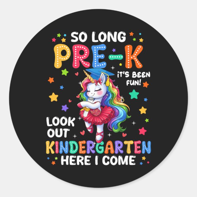 Pre-k Graduation 2025 Unicorn Girl Kindergarten He Classic Round Sticker (Front)