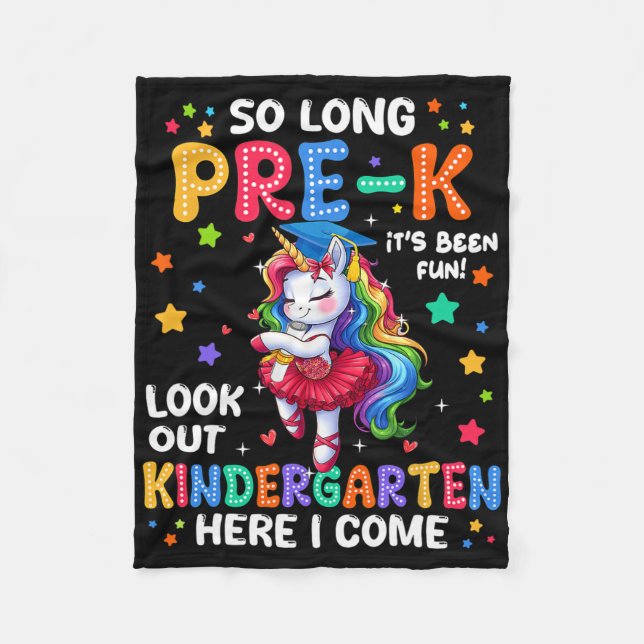 Pre-k Graduation 2025 Unicorn Girl Kindergarten He Fleece Blanket (Front)
