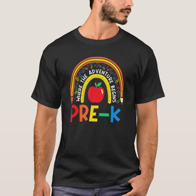 Pre K Leopard Rainbow teacher team Pre K squad gir T-Shirt (Front)