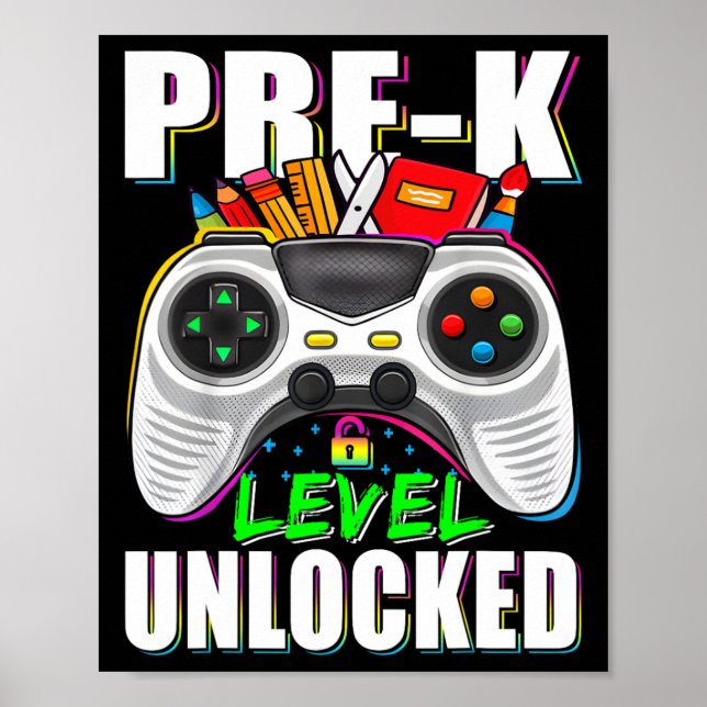 Pre-k Level Unlocked Gamer First Day Of School Boy Poster (Front)