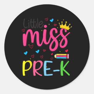 Pre-k Little Miss Back To School Girls Pre-k Classic Round Sticker