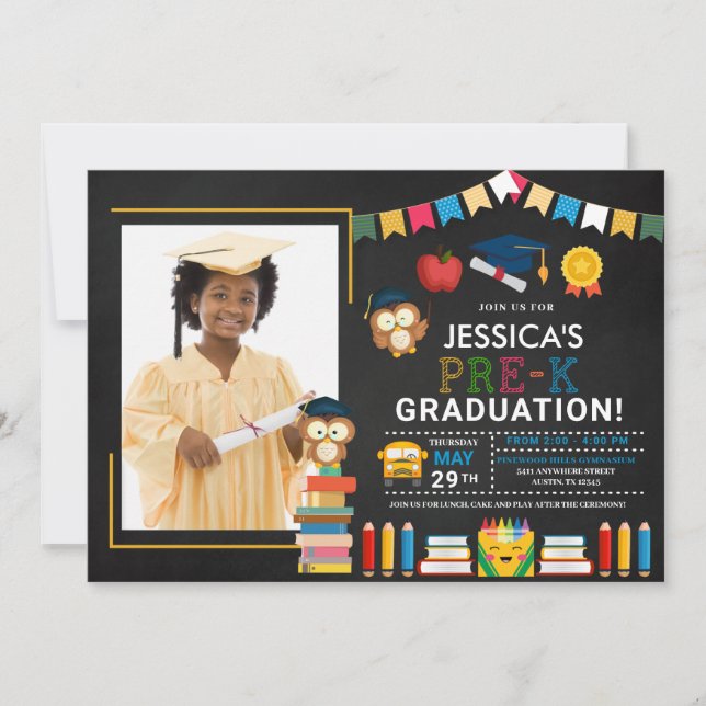 Pre-K Photo Graduation Chalkboard Invitation (Front)