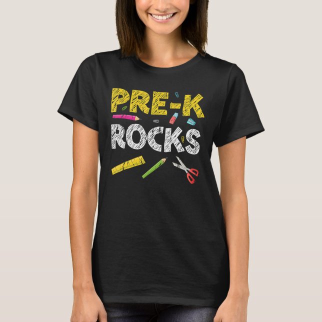 Pre K Rocks   Back To School Teacher T-Shirt (Front)