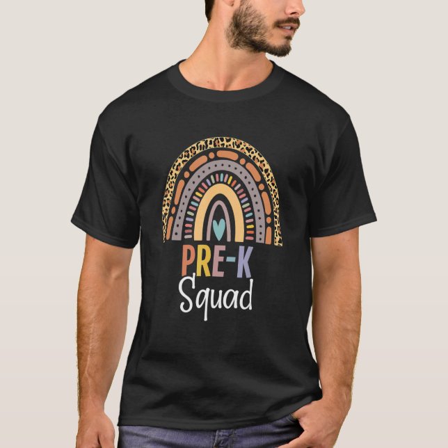 Pre K Squad Back To School Boho Rainbow Leopard T-Shirt (Front)