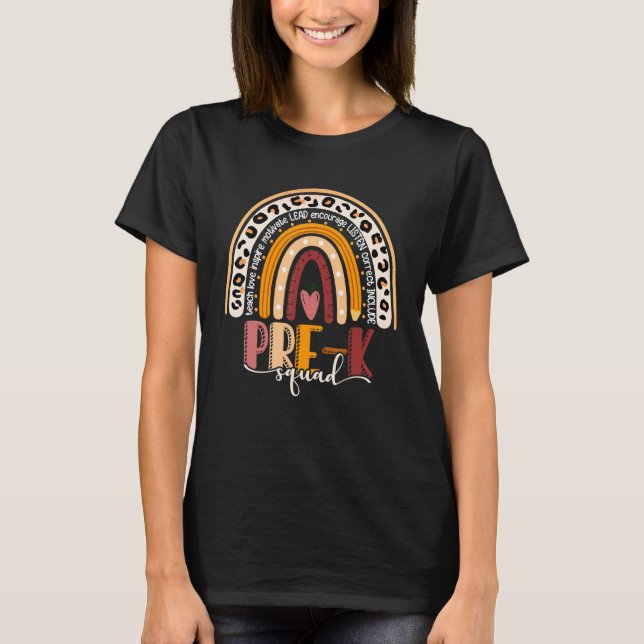 Pre-K Squad Leopard Rainbow Pre-K Teacher Student T-Shirt (Front)
