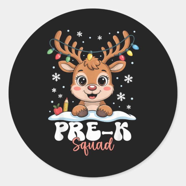 Pre-k Squad Reindeer Christmas Lights Cute Winter  Classic Round Sticker (Front)