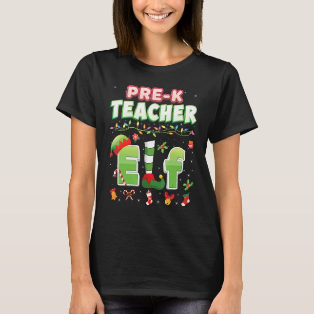 Pre K Teacher Elf Christmas Light Sweater Ugly San (Front)